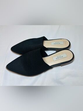 Steven New York Black Pointed Knit Slip-On Mules